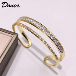 Donia jewelry Fashion copper micro-inlaid jewelry shiny beautiful double-row Zircon square Zircon C-shaped double bracelet