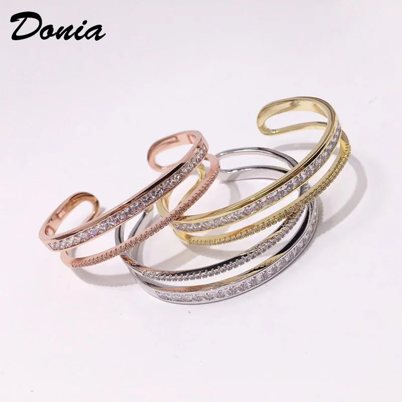 Donia jewelry Fashion copper micro-inlaid jewelry shiny beautiful double-row Zircon square Zircon C-shaped double bracelet