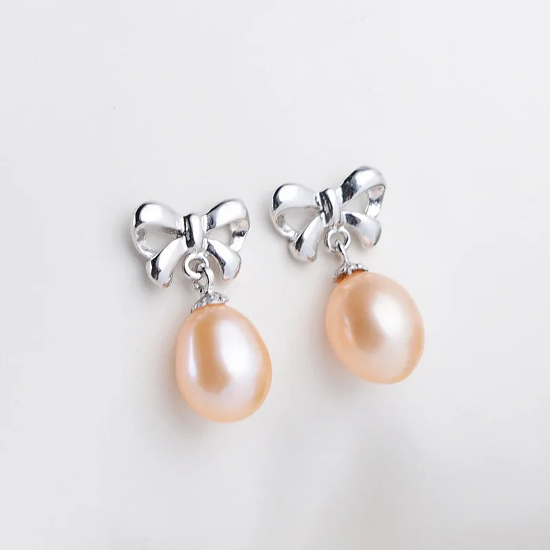 Natural Pearl Earrings - Genuine Freshwater Silver.