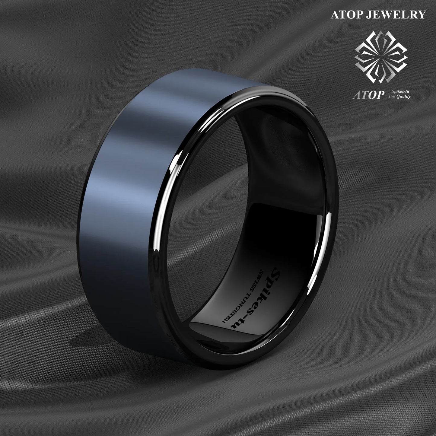 Men's Jewelry Black Tungsten Carbide Ring sea Blue Brushed center wedding Ring Free Shipping