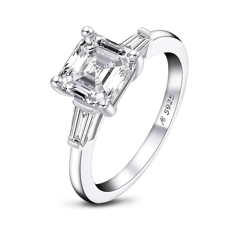 IOGOU Luxury 3 Carat Asscher Cut Sona Ring For Women Engagement Wedding Band Ring 925 Sterling Silver Female Jewelry Round Rings