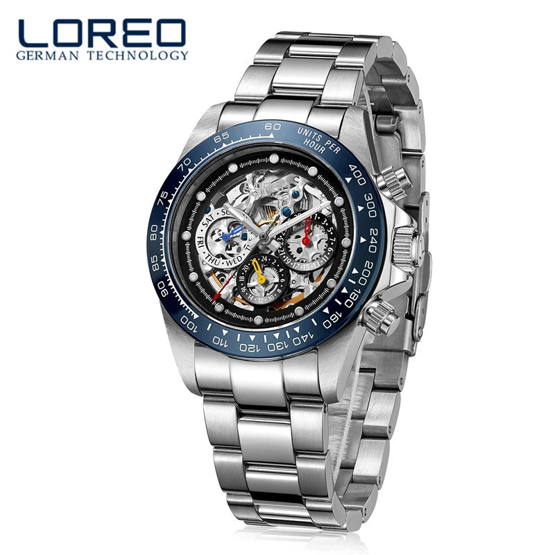 LOREO Top Luxury Brand Multifunction Skeleton Men's Watch.