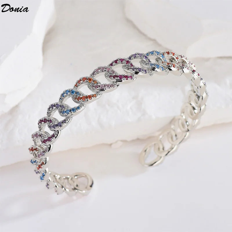 Donia Jewelry European and American fashion geometric luxury AAA zircon chain C-shaped gold bracelet simple atmospheric earrings