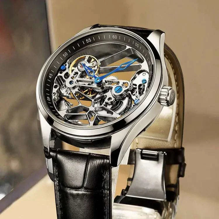 Hollow out Tourbillon Automatic MAN WATCH limited edition Mechanical Watches Fashion Belt and steel band Men&