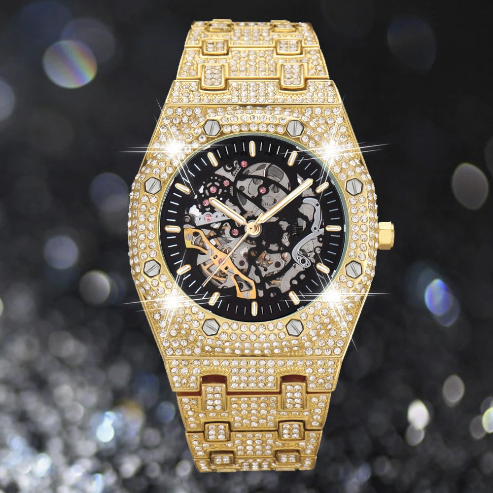 Iced Out AAA Diamond Watch Men Luminous Gear.