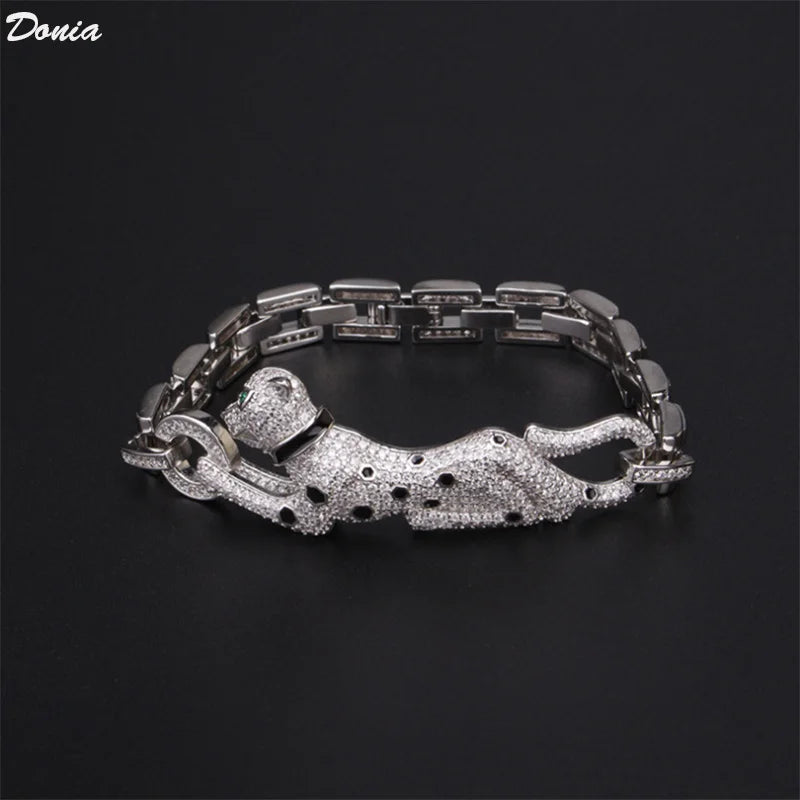 Donia Jewelry New fashion luxury slightly inlaid AAA zircon leopard bracelet animal Cuba chain European jewelry