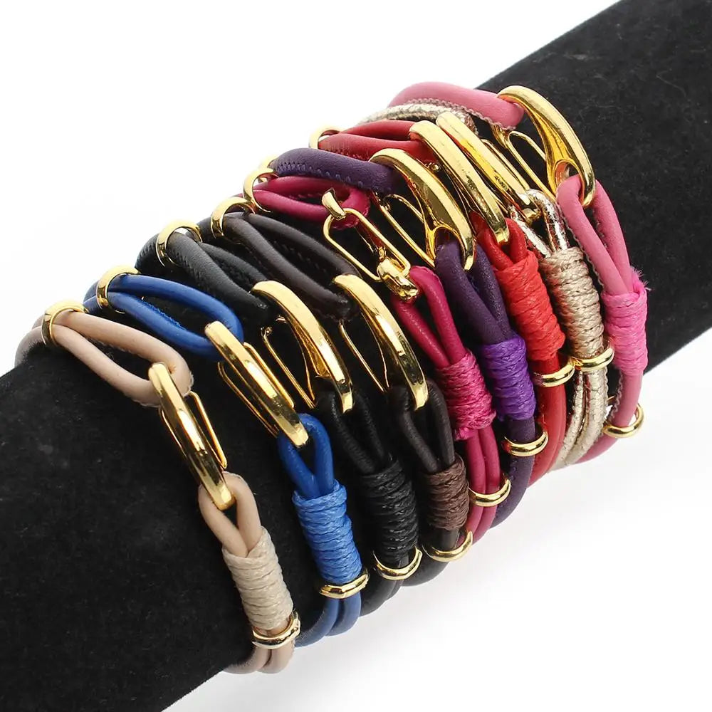 New Fashion Charms Leather Bracelets Multicolor Double Alloy Layer Clasp Handmade SheepSkin Bracelets For Women браслеты женские