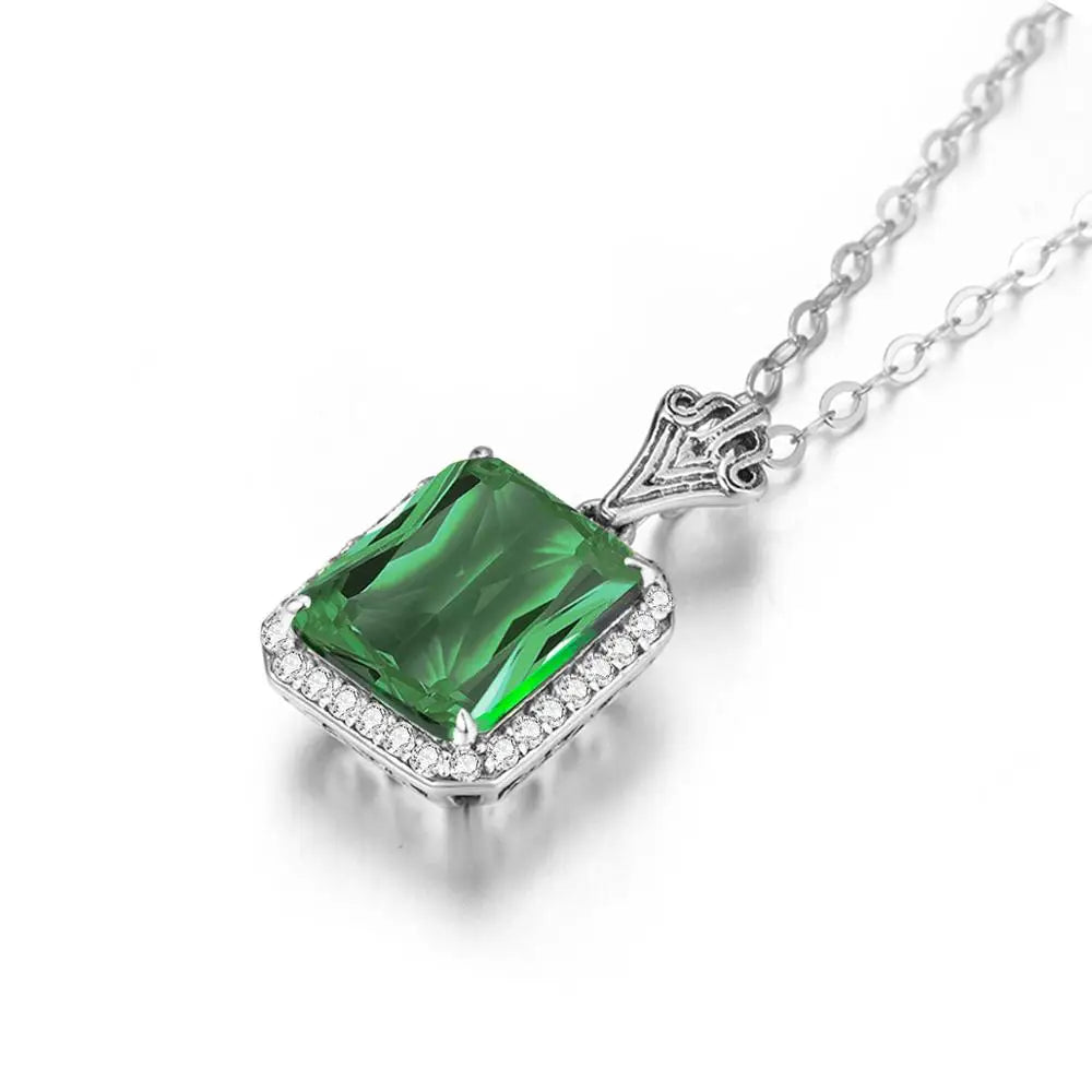 Szjinao Green Emerald Pendant Necklaces For Women With Diamonds 925 Silver Jewelry Gemstone Boho Berloque Esmeralda Pendentif