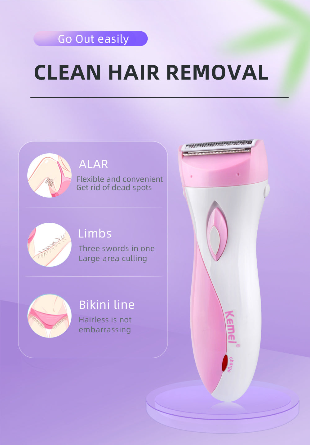 Rechargeable Lady Shaver Electric Hair for Body.