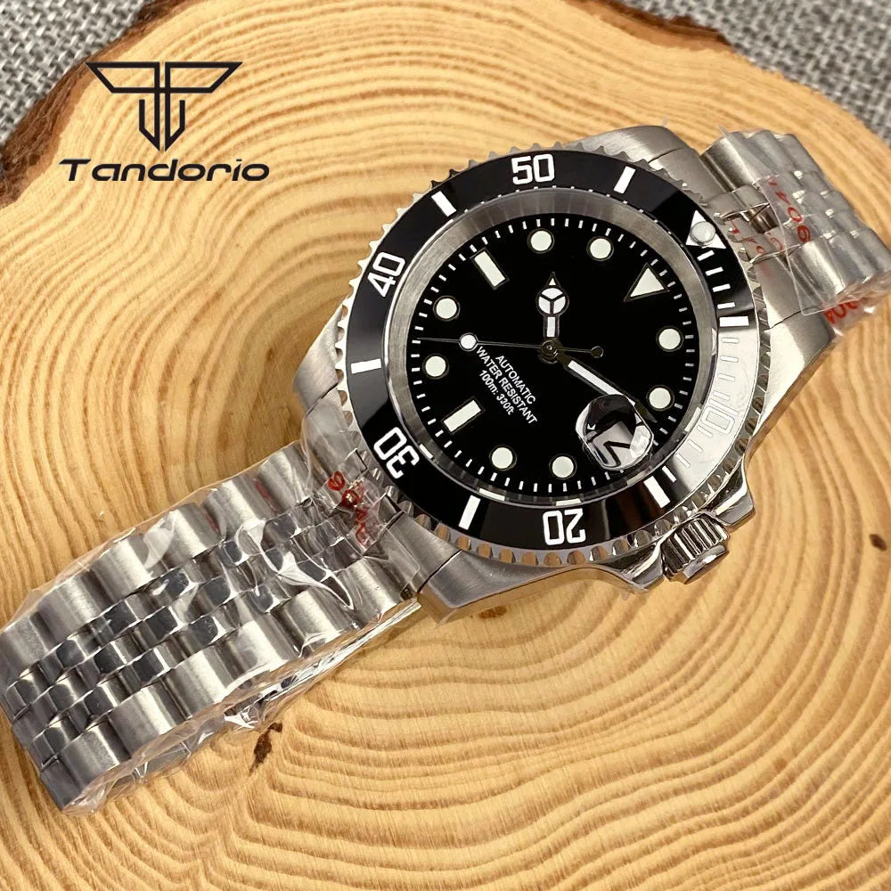 Tandorio NH35A Date Stainless Steel 40mm Dive Automatic Men Watch Sapphire Crystal Rotating Bezel Luminous Mechanical Wristwatch