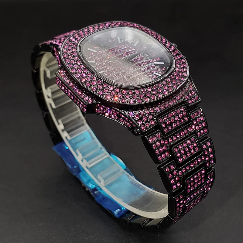 Pink Diamond Watch For Men Fashion Jewelry.