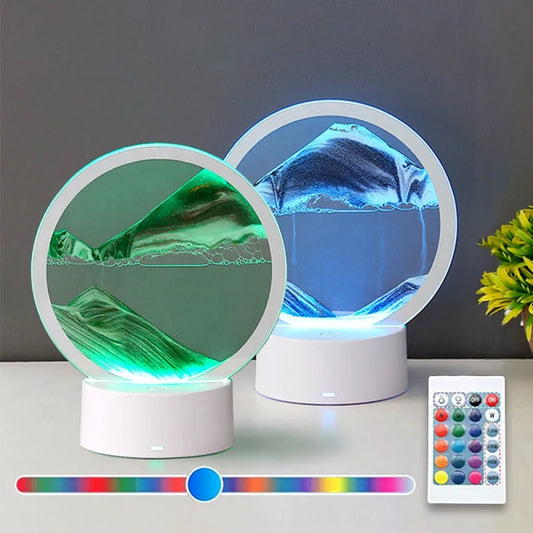 Color LED Flowing Sand Painting Table Lamp 3D Moving.