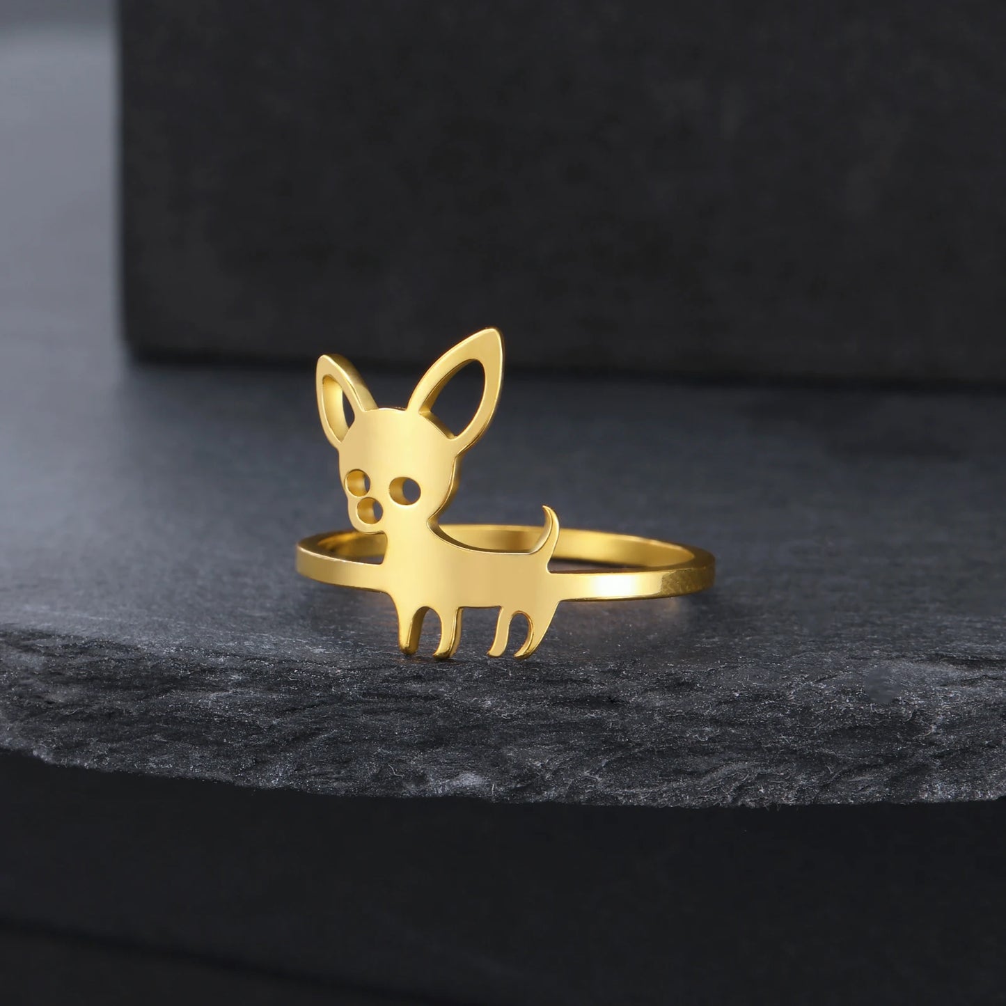 Cute Dog Ring Stainless Steel Gold Color.