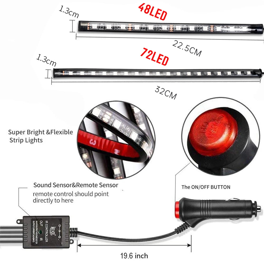 Neon LED Car Interior Ambient Foot Strip Light Kit.