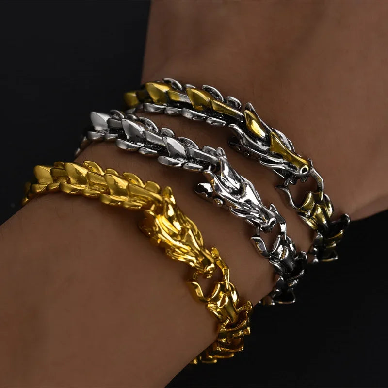 Fashion Retro Silver Plated Dragon Head Keel Bracelet for Men Holiday Gift Hip Hop Punk Chain Hand Jewelry Accessories