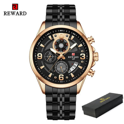 REWARD New Mens Watches Stainless Steel Luxury Waterproof Chronograph