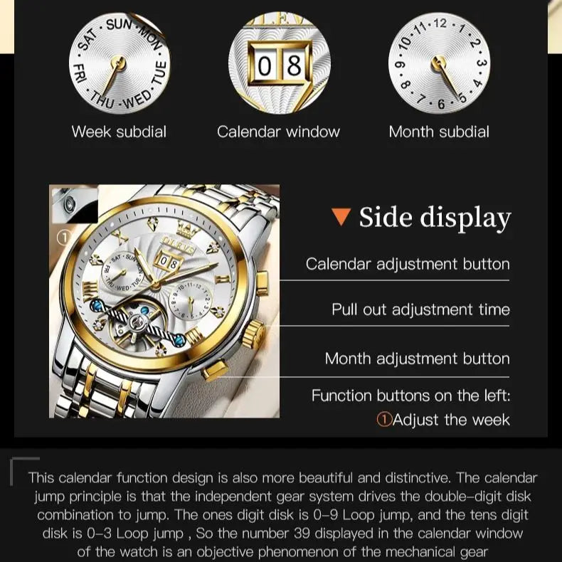 OLEVS Men's Luxury Skeleton Automatic Mechanical Watch.