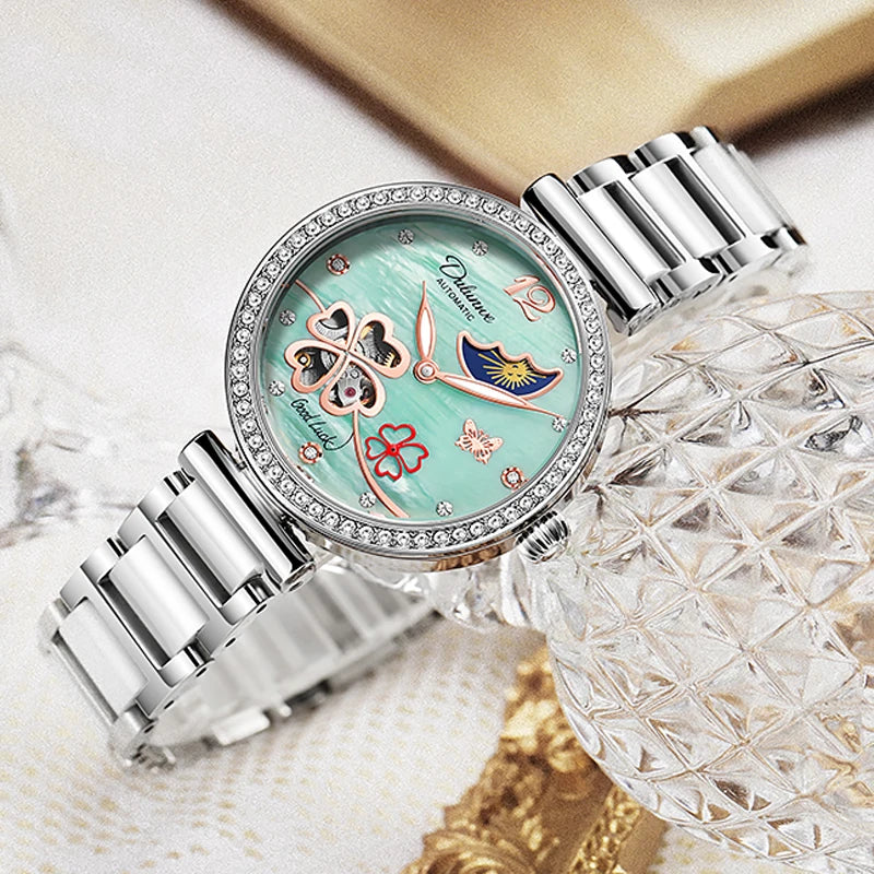 New Design Rotating Clover Automatic Mechanical Watches Women&