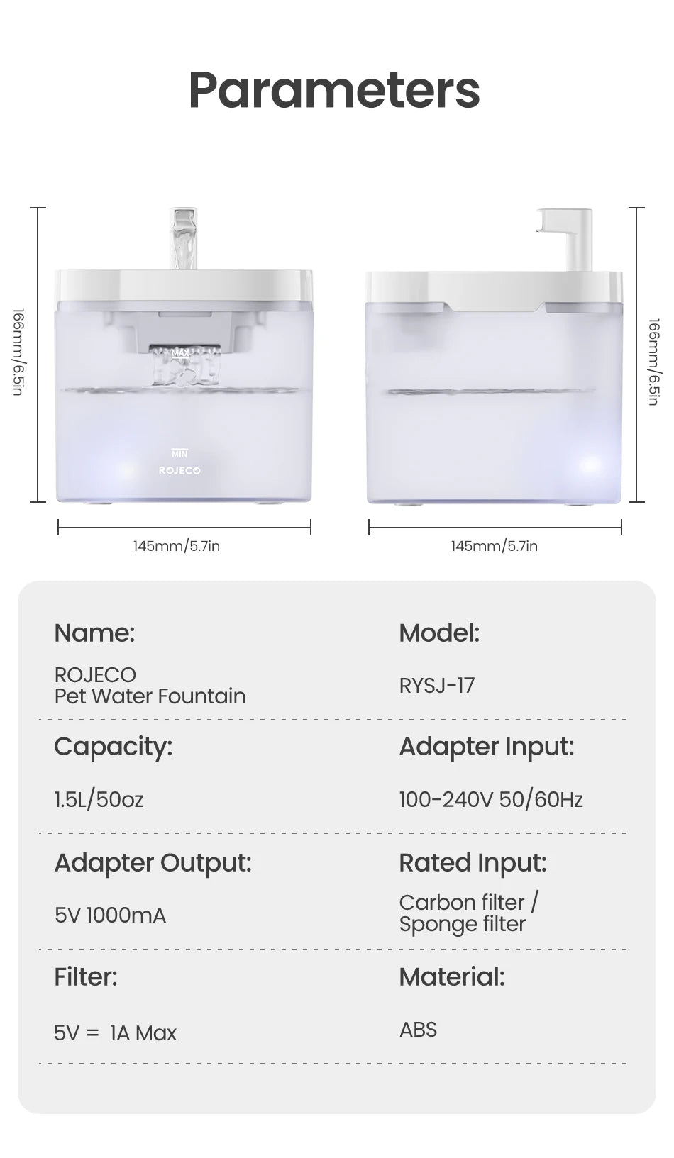 ROJECO Transparent Cat Water Fountain Automatic Pet Water Dispenser for Cats Dog Smart Drinking Fountain Purifier Accessories