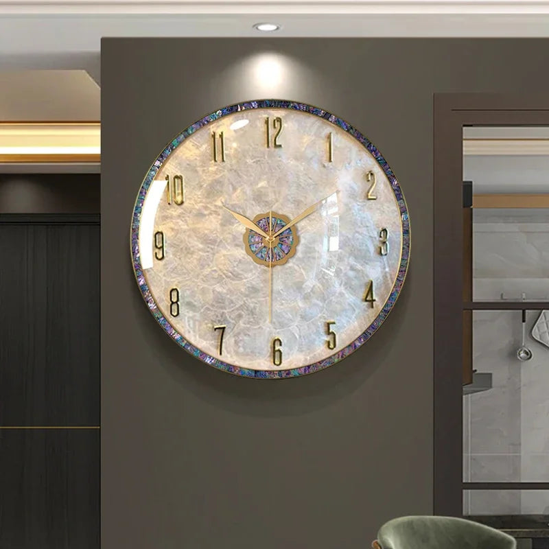 Luxury Brass Digital Clock for Living Room Decoration, Shell Wall Clocks, Modern Design, Dining Room Decor