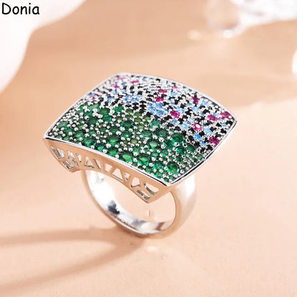 Donia Jewelry European and American fashion square copper micro-set zircon ring earrings set new luxury earrings ring gift