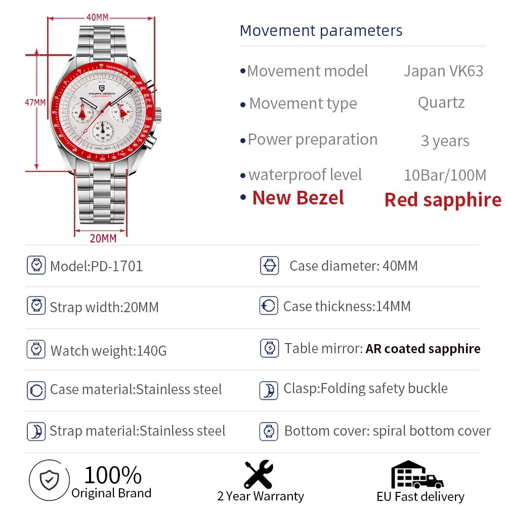 PAGANI DESIGN PD-1701 AK Project Luxury Quartz Watch.