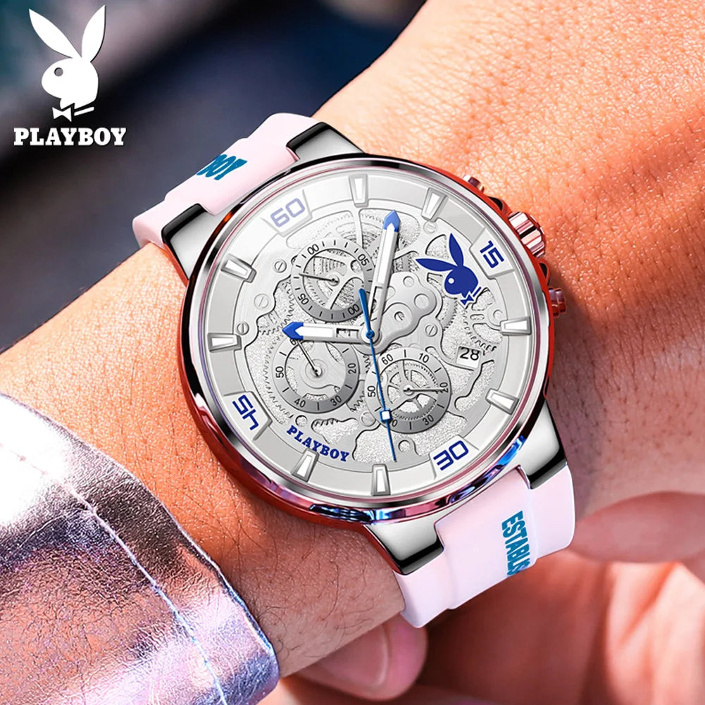 PLAYBOY Luxury Men Watch Silicone Strap Waterproof.