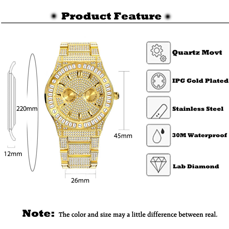 Men's Luxury Watches Gold Calendar.