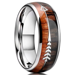 Fashion Silver Color Stainless Steel Arrow Rings for Men Women Inlaid Hawaiian Koa Wood Rings Men Wedding Band Jewelry Gifts