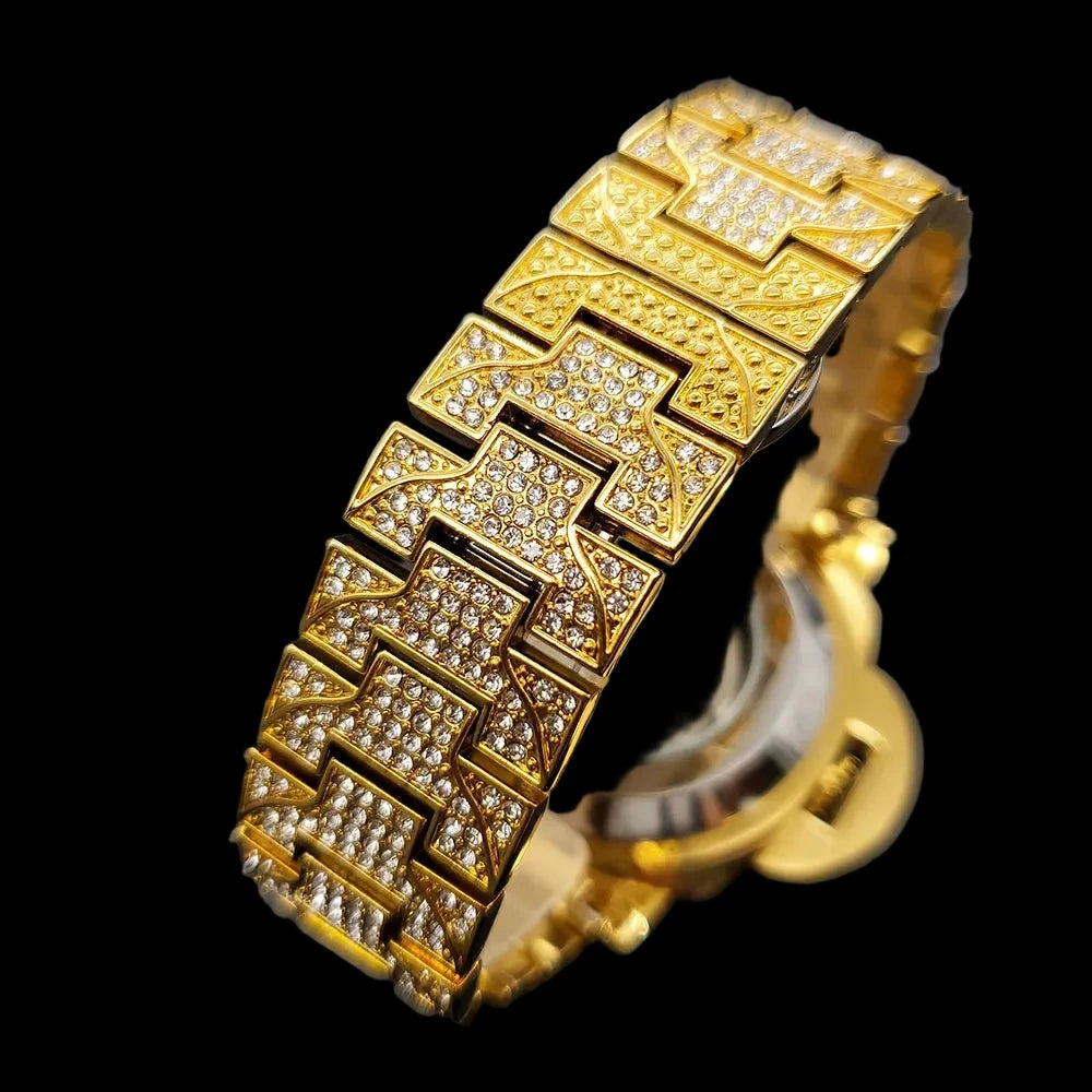 Gold Mechaincal Watch For Men Luxury Diamond.