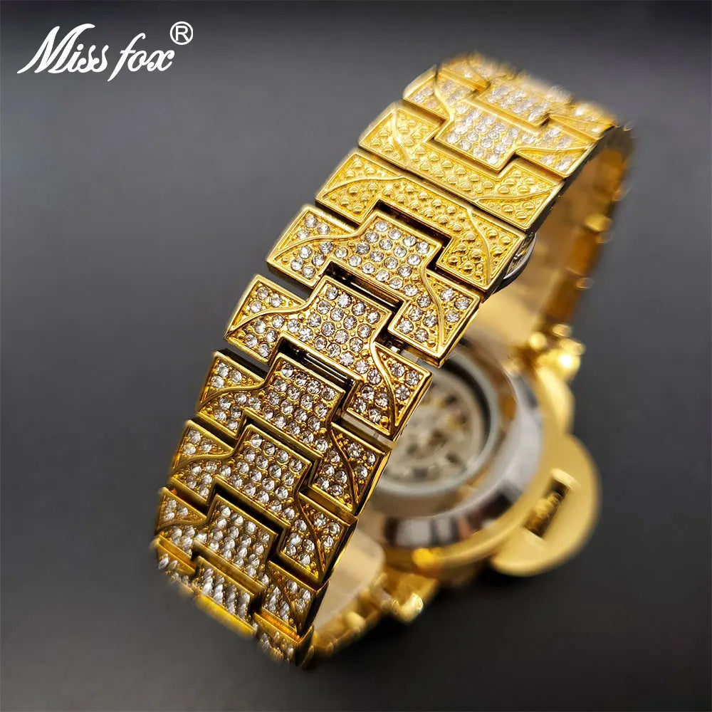 Gold Mechaincal Watch For Men Luxury Diamond Unique Stylish