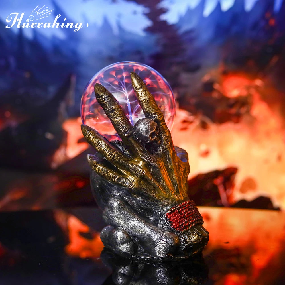 Enchanting five-fingered grimace crystal plasma light with captivating plasma lightning effect for indoor decoration.