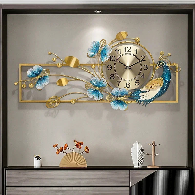 Peacock Wall Clock Modern Design Luxury Wall Clocks Large Living Room Decoration Digital Silent Watch Metal Home Decor Pfau Deko