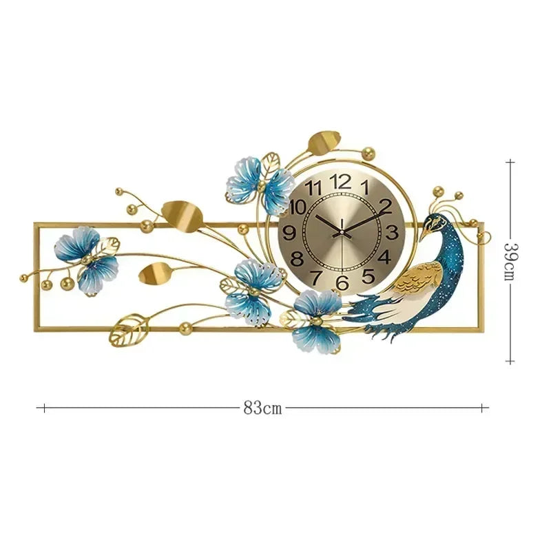 Peacock Wall Clock Modern Design Luxury Wall Clocks Large Living Room Decoration Digital Silent Watch Metal Home Decor Pfau Deko