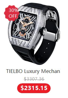 TIELBO Luxury Crystal Diamond Automatic Tourbillon Movement Man Watch