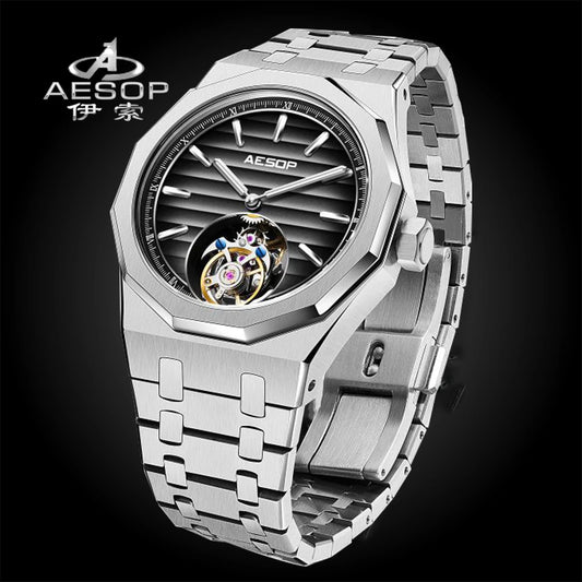 AESOP Flying Tourbillon Mechanical Skeleton Watch For Man 2023 Luxury Watches Waterproof Wristwatches Sapphire Mirror Gradient D