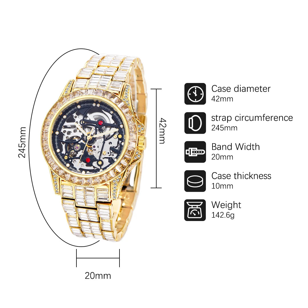 Men's Mechanical Watch High Quality Luxury Gold.