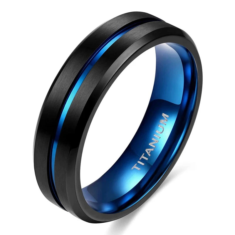 Titanium Ring 6mm 8mm 10mm Black Blue Centre Groove Wedding Band Comfort Fit Matte for Men Women