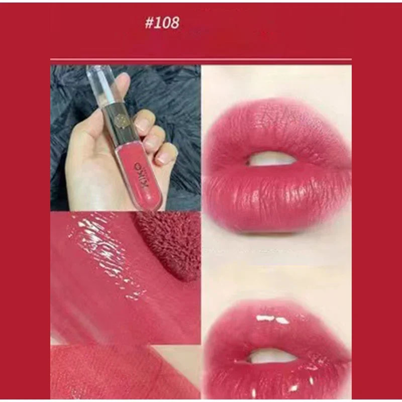 Double-Head Lip Gloss Non-Fading Non-Stick Cup Long-Lasting Liquid Lip Glaze Lipstick Beauty Makeup Cosmetics for Women Girls