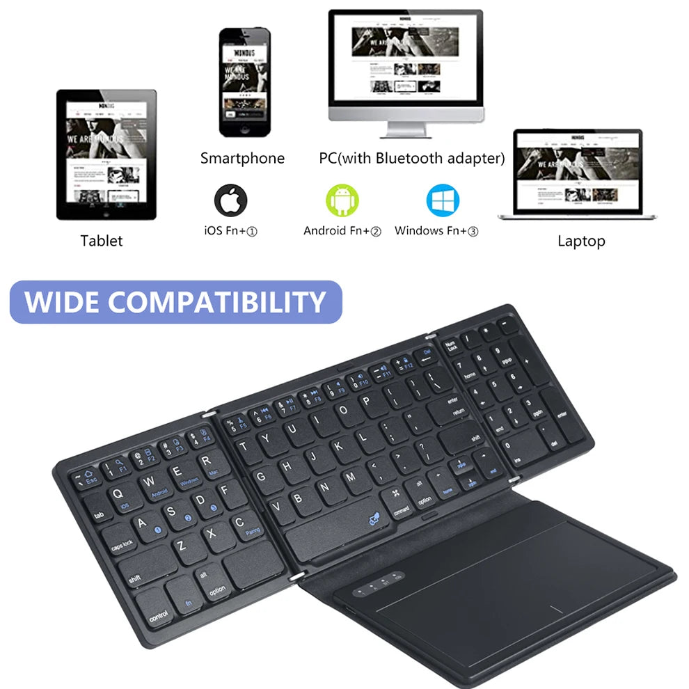 Foladable Bluetooth Keyboard with Touchpad Pocket.