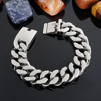 Silver Color Bracelets For Men Heavy Stainless.