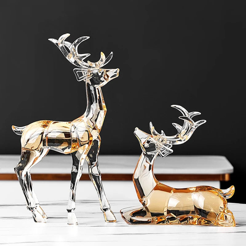 Room Decor Crystal Deer Statue Ornament Luxury Acrylic Crafts Sculpture Wine Cabinet Office Study Decoration Nordic Artwork Gift