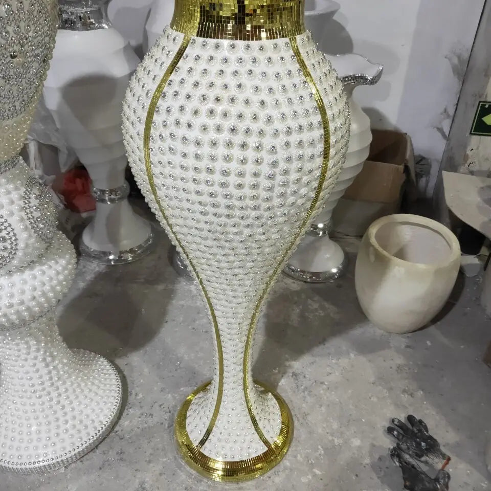 Gold Glass Diamond Pearl Flower Vase