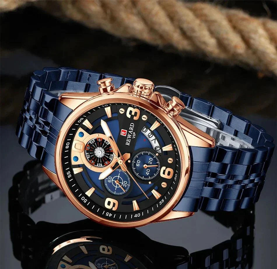 REWARD New Mens Watches Stainless Steel Luxury Waterproof Chronograph