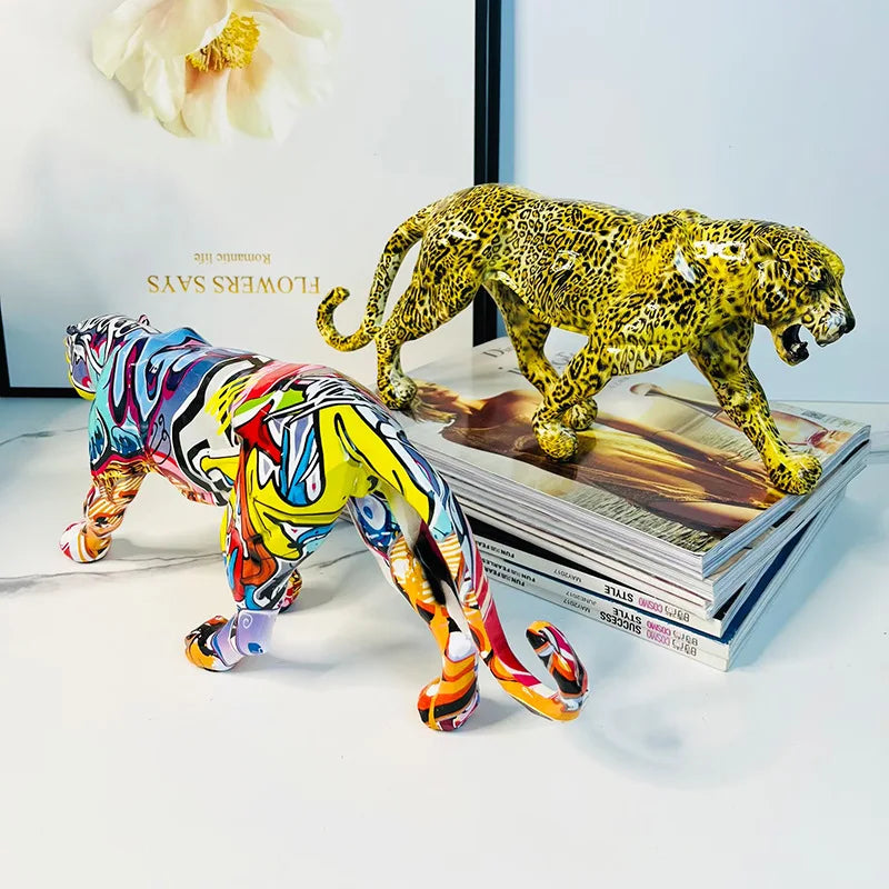 Noric Graffiti Leopard Sculpture Animal Panther Resin.