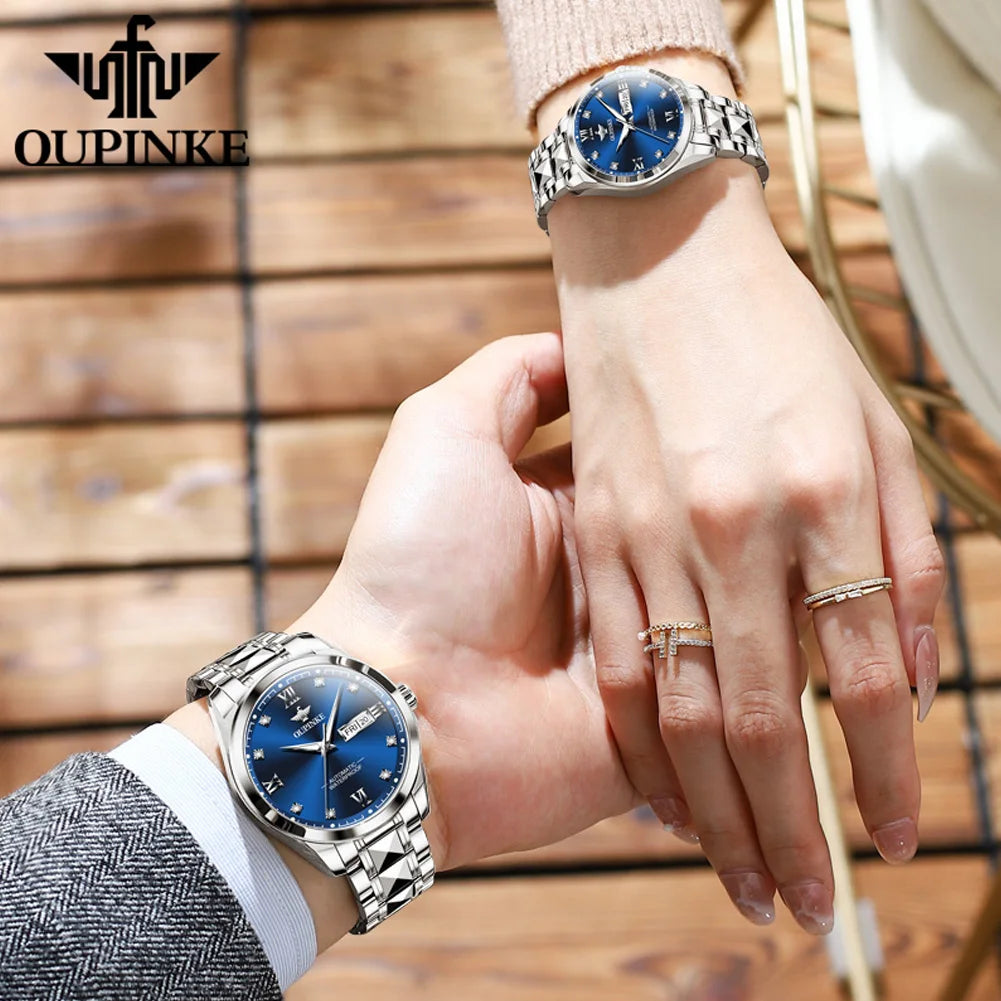 OUPINKE 3262 Couple Watches for Men Women Dual Calendar Display Waterproof Lover Wristwatch Luxury Brand Original Couple Watch