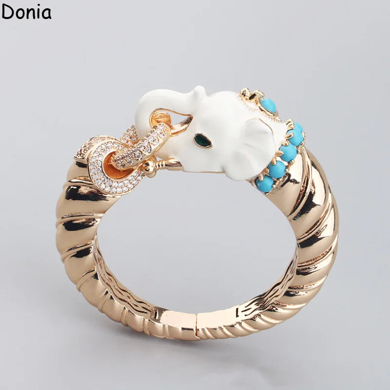 Donia Jewelry European and American fashionable white elephant titanium steel micro-set zircon animal luxury bracelet