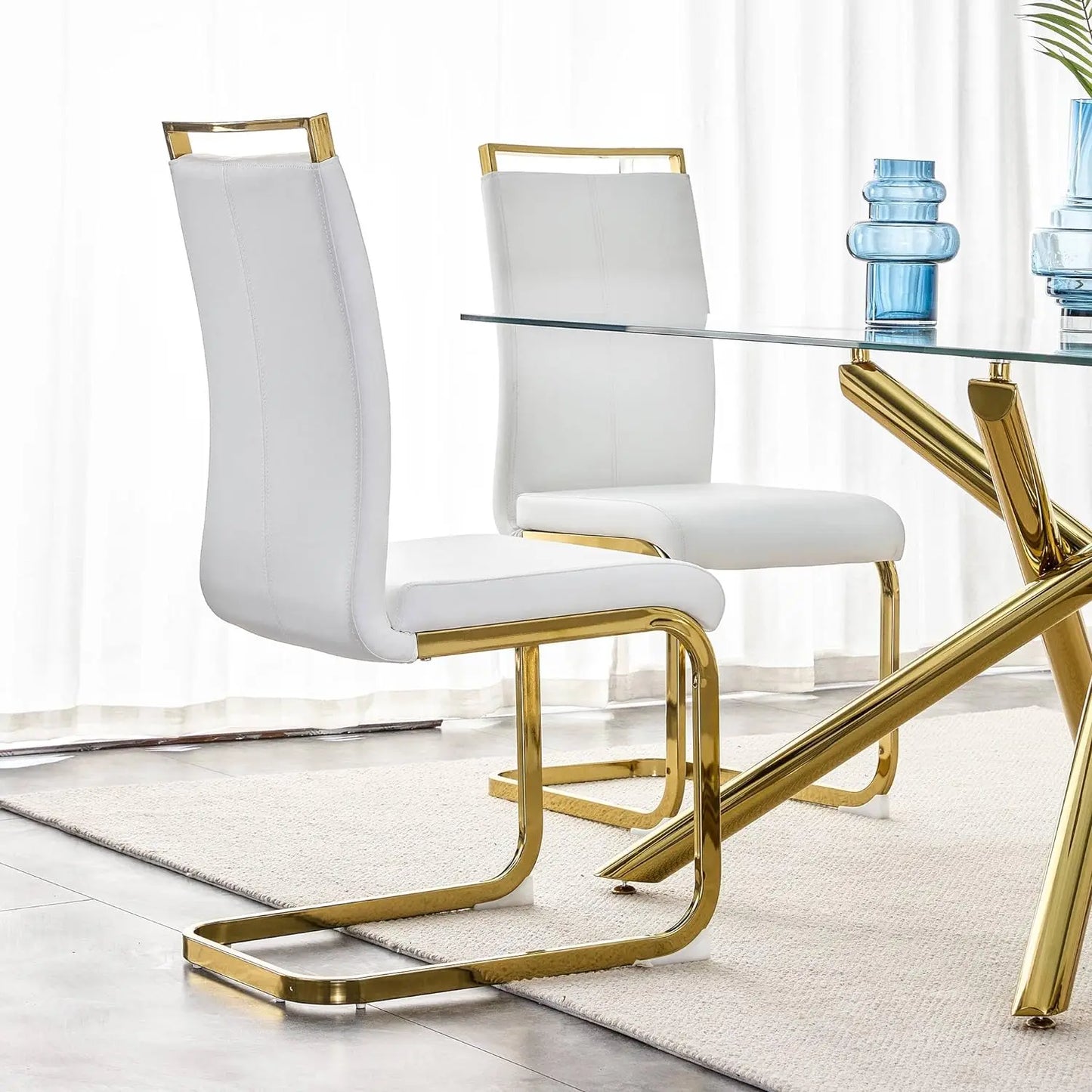 Modern Dining Chairs Set of 4,Side Dining Room Chairs with Golden Legs,Kitchen Chairs with Faux Leather Padded Seat High Back