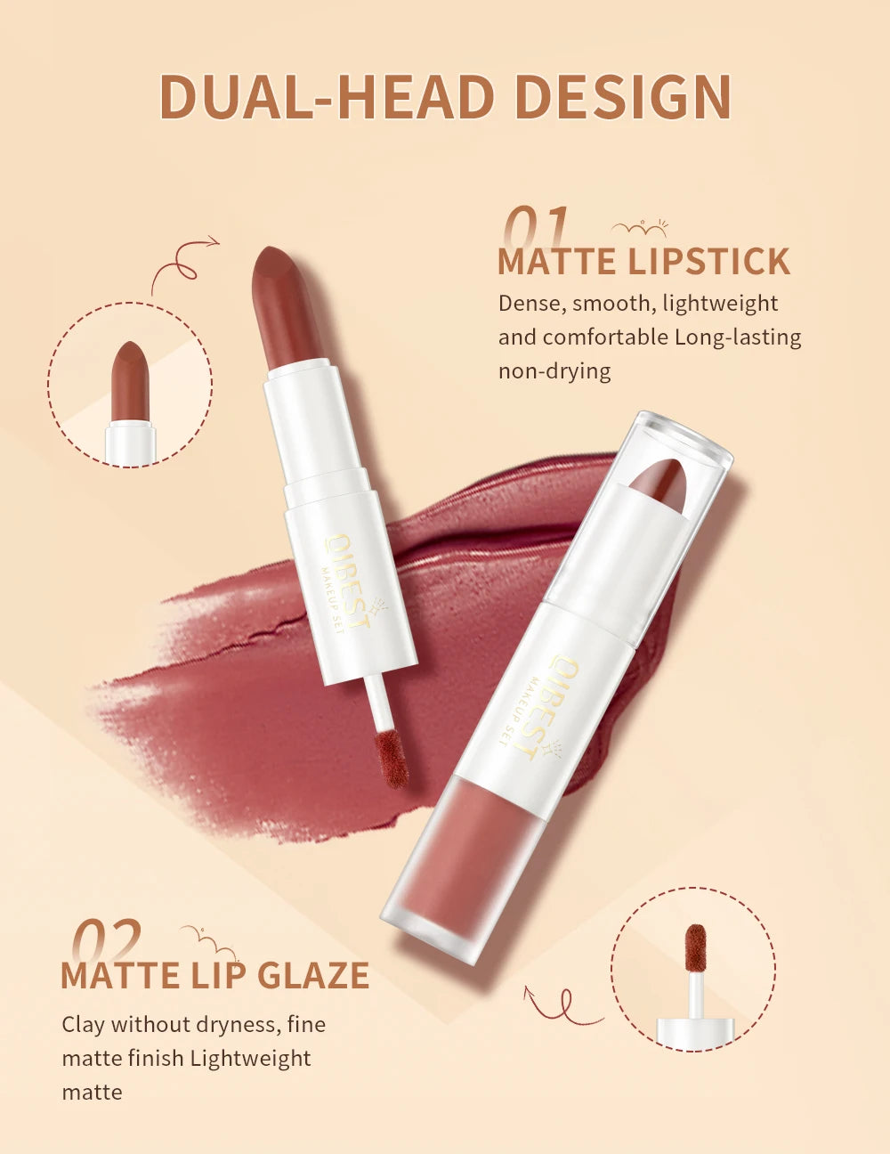 10 Colors 2 in 1 Matte Lipstick Lip.