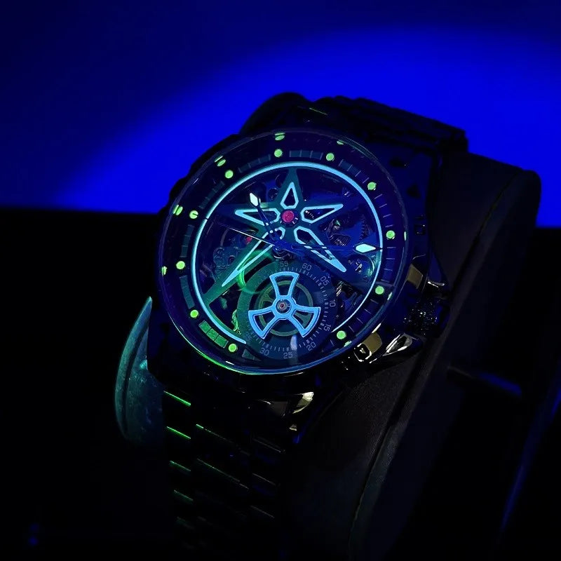 For Mens Watch Pentagram Skeleton Automatic Hollow Mechanical Wristwatches Male Sport Luminous 2023 Relogio Masculino